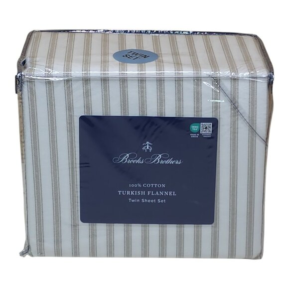 Brooks Brothers Other - Brooks Brothers Turkish Flannel Twin Sheet Set 100% Cotton Striped Beige